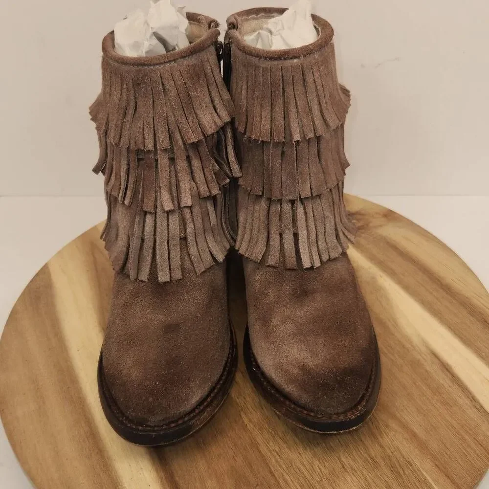 Freebird by Steven Women's Distressed Belle Suede Fringe Booties Size 7 Brown